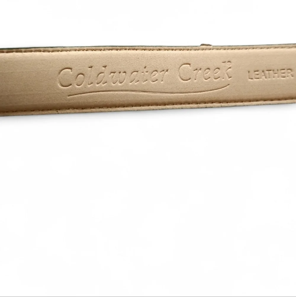 Coldwater Creek Green Leather Belt with Ornate Gold Buckle. Size Medium.